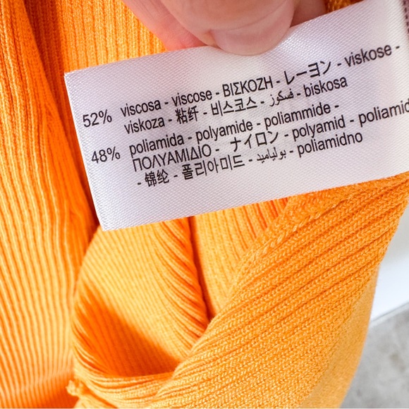 Zara Ribbed Knit Orange Midi Dress Size Medium - Picture 8 of 9